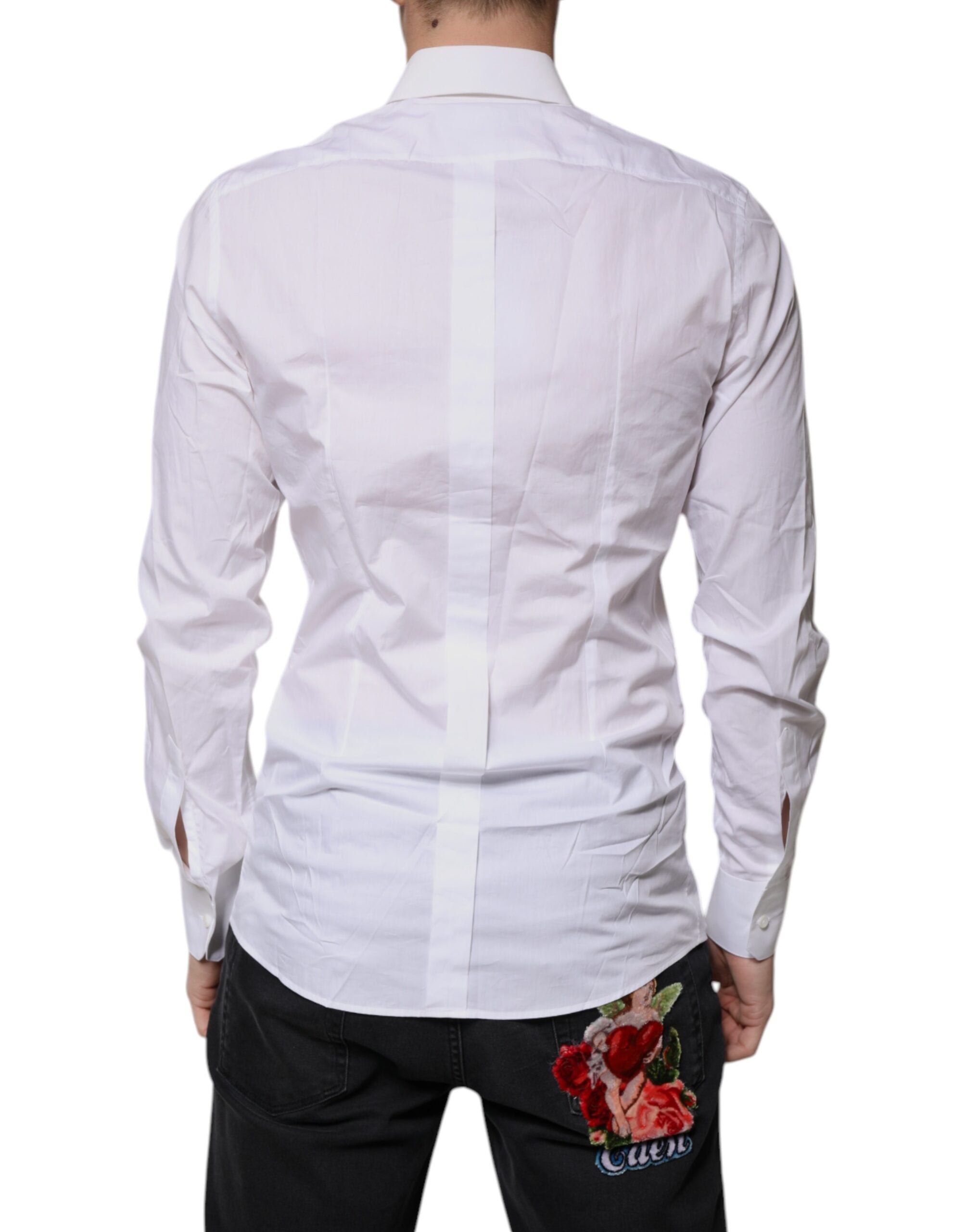 Dolce & Gabbana White cotton shirt with long sleeves GOLD